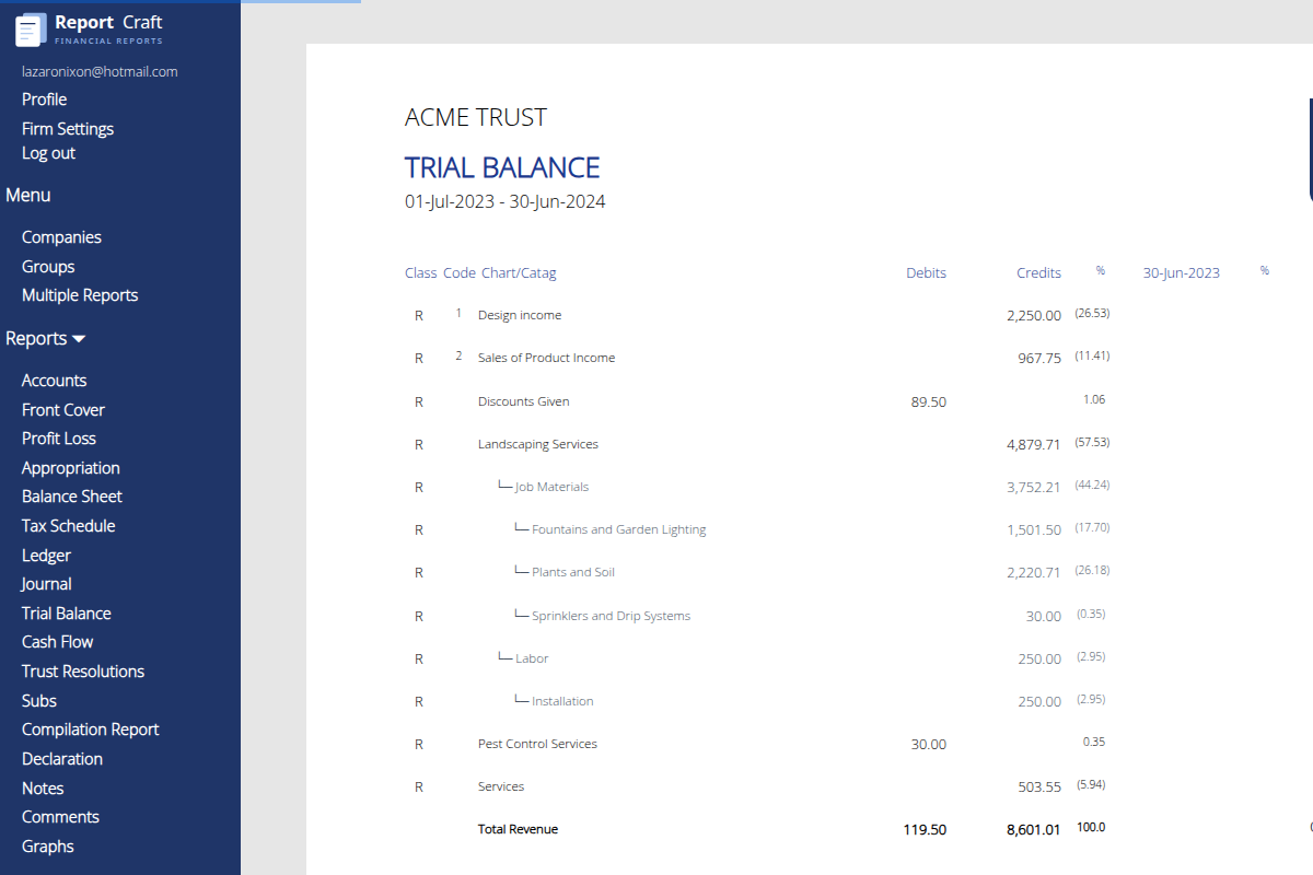 Report Craft - Profit and Loss Statement
